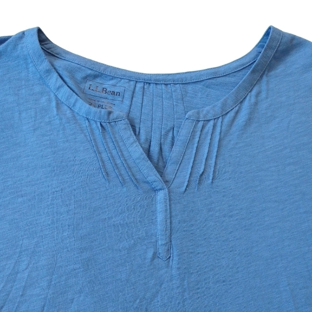 L.L. Bean NWT 100% Organic Cotton Rustic Blue Split Neck 3/4 Sleeve Top Classic - Picture 5 of 10